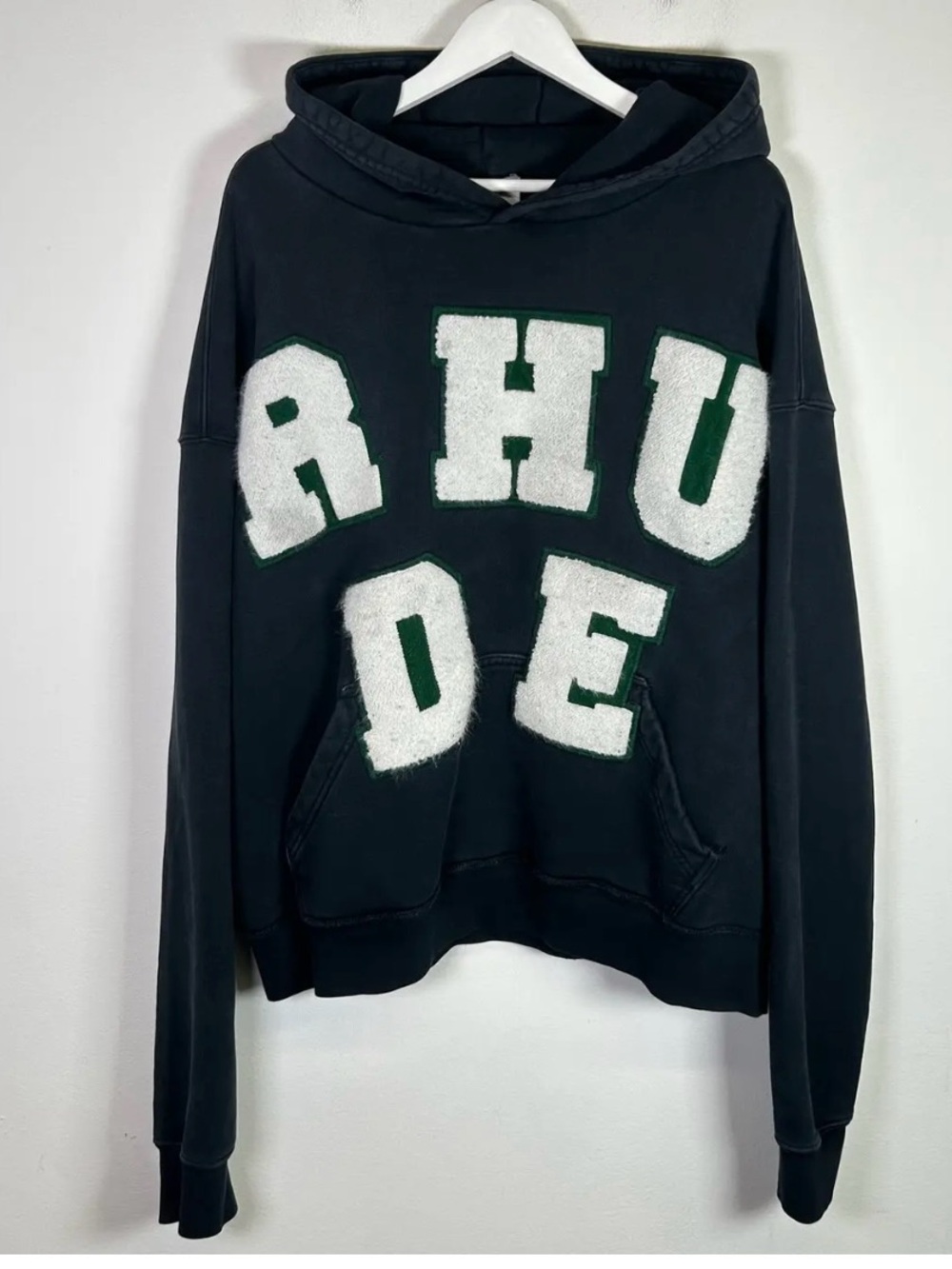 Rhude Black Hoodie Sweater with White Chenille Letters
